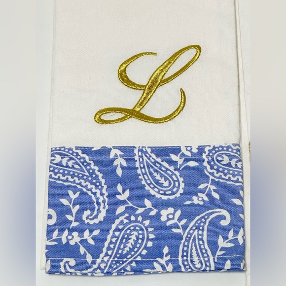 New Set of 2 Kitchen Bath Monogrammed L Cotton Towel Dish Cloth - Picture 3 of 7